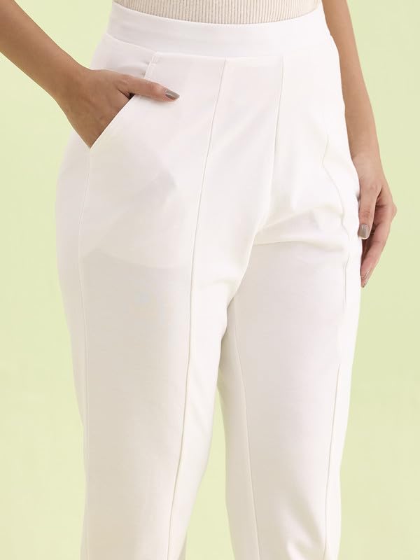 Image of GO COLORS Viscose Stretch Blend Ponte Pants Full Length for Women| Breathable, Mid Rise