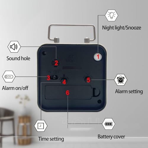 Réveil rétro blanc à quartz silencieux sans tic-tac pour table de nuit - 6