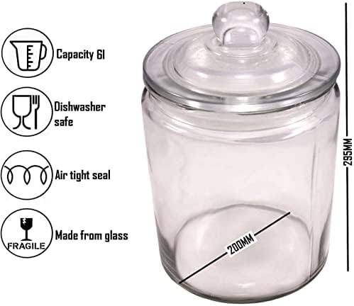 Chef-Hub Glass Biscotti Storage Tableware Preserving Large Jar, 6L, Pack of 1