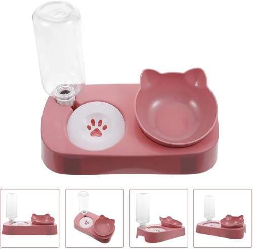 Fuente para agua y comedero dual para gatos rosa miniatura 6