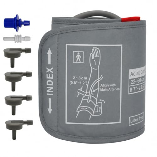 Manguito Monitor de Presión Arterial con 6 Conectores, Manguito Brazo Superior para Circunferencia de 22-60 cm, Banda de Esfigmomanómetro Brazalete de Repuesto (Gris)