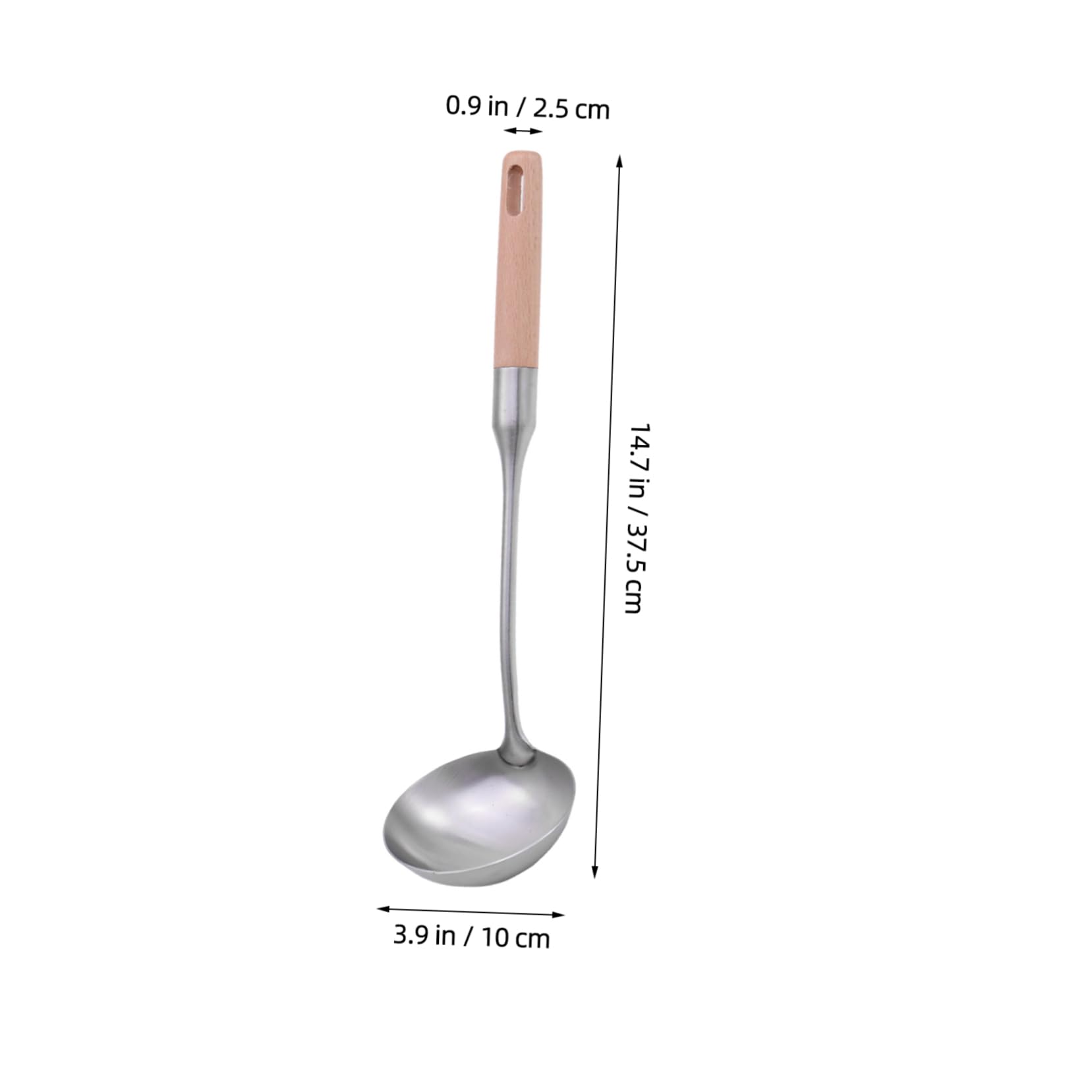 MUCKLILY 1PC Stainless Steel Soup Ladle with Wooden Handle Long Handle Scoop for Kitchen Restaurant and Catering Use Non Stick Heat Resistant Design