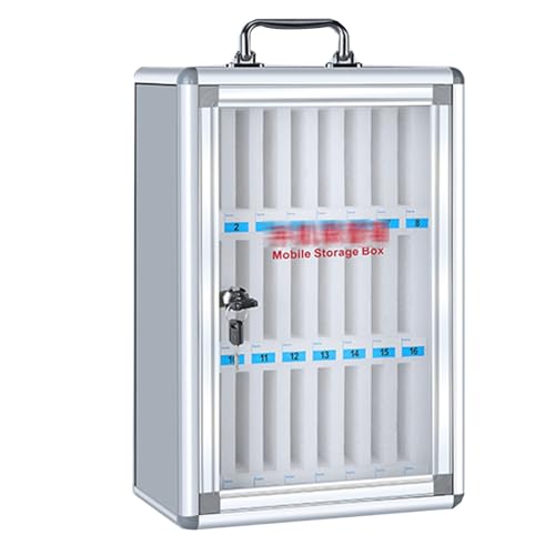 Armario de almacenamiento móvil seguro para la escuela y el laboratorio, gabinete de gestión de teléfono celular con cerradura con 24 ranuras, acabado plateado, diseño de 48 puntas, ideal para