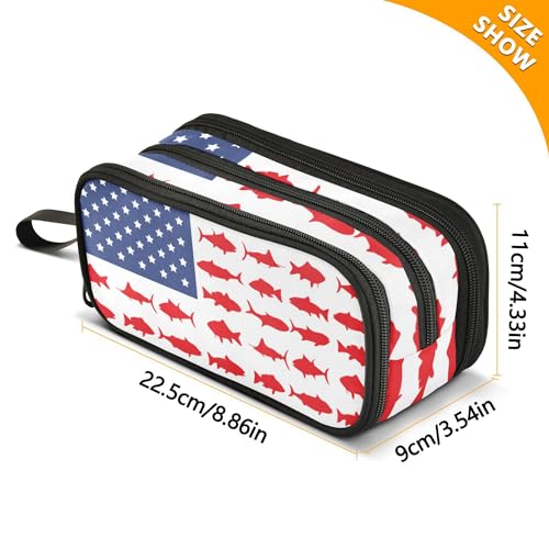 Image of Fisyme Fish Usa Flag Pencil Case Large Capacity Pen Box Makeup Pouch Holder Organizer Stationery Bag for School Office College Traval