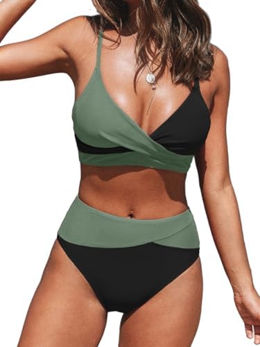CUPSHE Damen Bikini Set Crossover Bustier High Waist Bikini Bademode Elegant Zweiteiliger Badeanzug Swimsuit