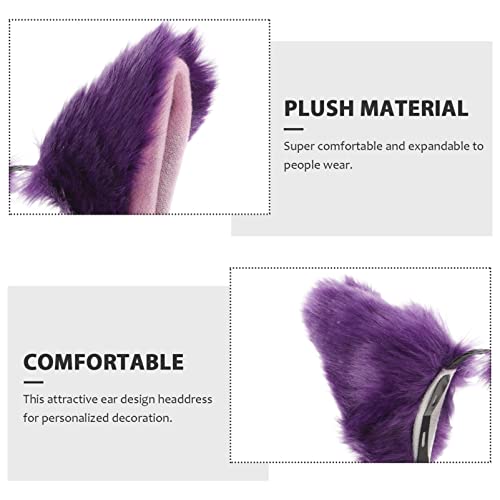 minkissy Cat Ears Headband Fur Cartoon Fox Ear Headdress Halloween Cosplay Hair Accessory for Women Girls (Purple) - Image 2