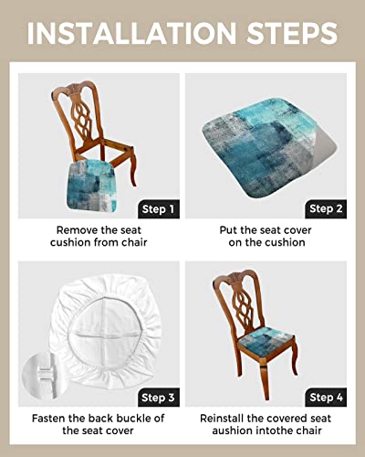 Lidu Turquoise Seat Covers For Dining Room Chairs Set Of 4, Modern Geometric Teal Chair Slipcovers Protector, Oil Painting Abstract Art Stretch Chair Covers Removable Cushion Cover For Kitchen Office #TOP3