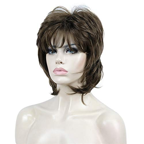 Aimole Short Layers Shaggy Full Wig Natural Wavy Wigs Synthetic Hair Women Capless Wig (10 Med. Golden Brown) #TOP1