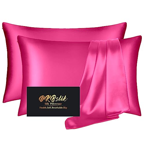 Image of Silk Pillowcase 2 Pack, Natural Mulberry Silk Pillow Case, Anti Acne Silk Pillowcase for Hair and Skin, King Size Silk Satin Pillowcase Set of 2 with Hidden Zipper, Gifts for Women Men, Hot Pink