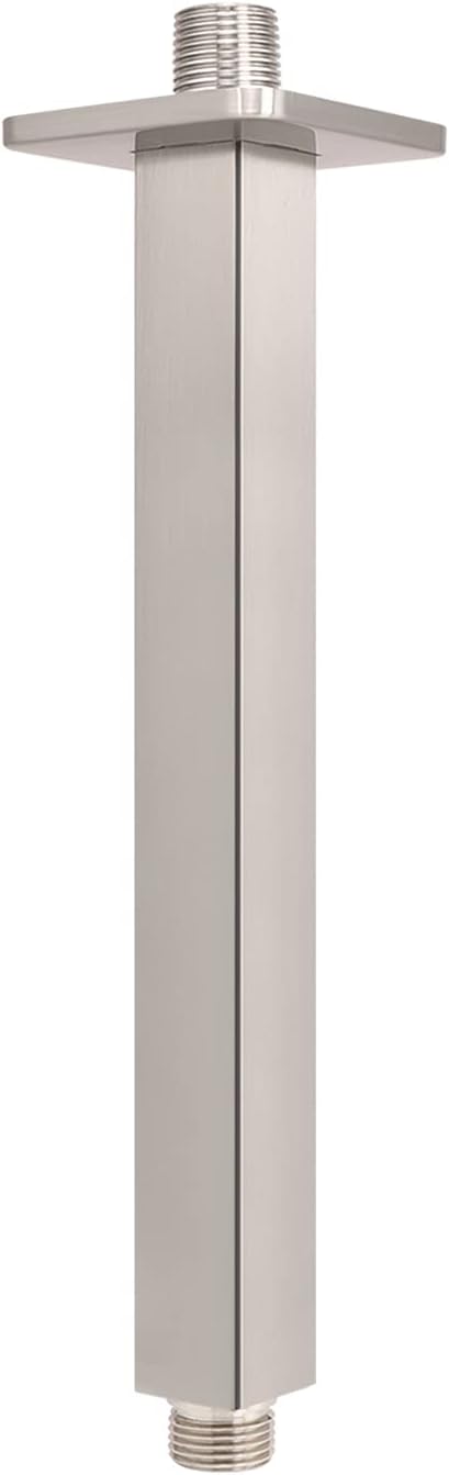 NearMoon Ceiling Mounted Shower Arm with Flange, Universal Connection 1/2 NPT Straight Square Shower Arm for Fixed Rain Shower Head, Made of Thicken Stainless Steel (12 Inch, Matte Black)