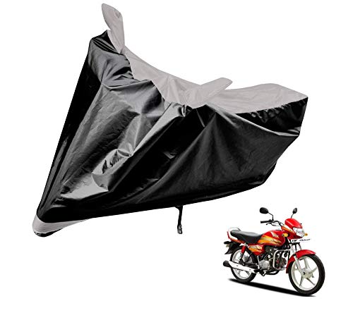 Image of Auto Hub Bike Cover Compatible with Hero Hf Deluxe with Mirror Pocket, Dustproof, Heat Resistant, Triple Stitched, Hf Deluxe Bike Cover- Black, Silver