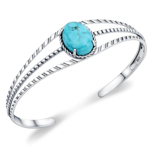 925 Sterling Silver Real Turquoise Cuff Bracelet - Genuine Turquoise Western Jewelry for Women - Silver Cuff Bracelet
