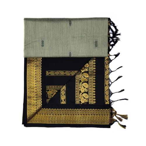 Image of Pure Kalyani Cotton Saree | Zari Border & Blouse Piece - Lata Gadwal Design | Traditional Saree