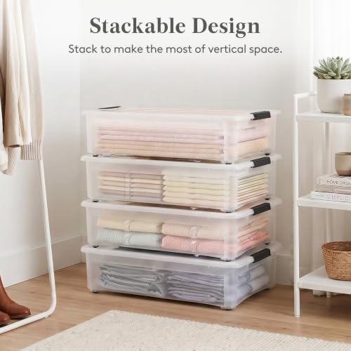 Image of Lifewit 44Qt Storage Bins with Lids, Plastic Large Latches Boxes with Wheels, Clear Totes Tubs Container for Closet Organizers and Storage, Bedroom, Clothes, Craft, 4 Pcs