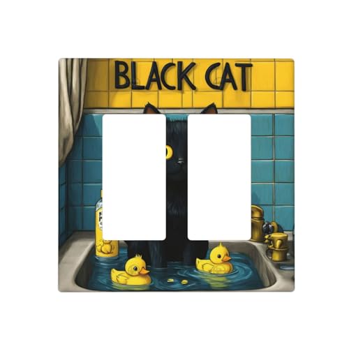 Decorative Outlet Covers Novelty Black Cat Funny Duck Bath 2 Gang Wall Plate Double Rocker Two Switch Wall Cover Plate Jumbo Dual Gfci Faceplate for Bedroom Decor