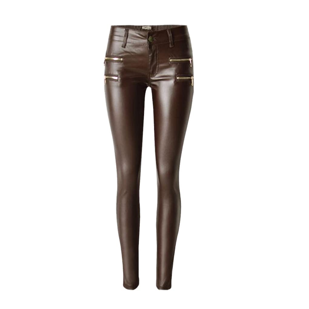 Dninmim Pantaloni a matita elastica sexy da donna con tasca bassa pantaloni in pelle PU skinny