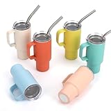 Kawaii Schnapsgläser mit Griff, isolierte Mini-Gläser für Espresso und Spirituosen, süßes Schnapsglas-Set mit Deckel und Strohhalm, lustige Geschenke für Partys, 6 Stück