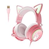 EASARS Pink Gaming Headset GS510, Wired, Over Ear, Cat Ear Design with RGB Lighting, 7.1 Surround...