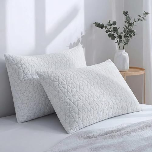 Image of AYKA Ultimate Quilted Bed Pillow Set of 2 | 100% Virgin Microfiber Filling for Neck & Shoulder Support | 17x27 inch Breathable Hotel Quality Pillows | Never Flat, Anti-Bacterial | Supersoft