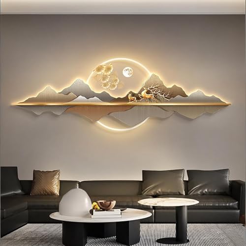 Peinture métallique 3D et sculpture murale paysage, décoration artistique lumineuse haut de gamme