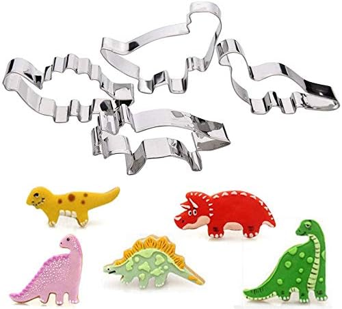 Dinosaur Cookie Cutter,6 PCS Dino Biscuit Cutter Stainless Steel Mould for Kids DIY Kitchen Baking Birthday Party Supplies Favors