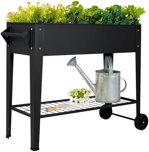 LEETOLLA Elevate 32" Tall Raised Garden Bed Outdoor with Wheels & Shelf for Mobility, 400LBS Capacity, Anti-Rust Steel Planter Box for Vegetables/Herbs, Patio-Balcony-Backyard