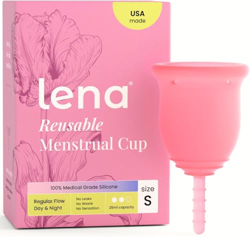 Lena Menstrual Cup Original - Soft Medical-Grade Silicone Period Cups for Women Light & Medium Flow Reusable 12-Hour Leak-Free Comfort Beginner-Friendly Feminine Care - Small Pink