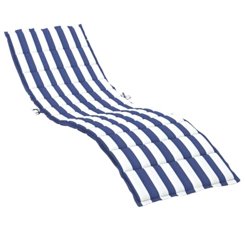 vidaXL Coussin de Chaise Longue, Matelas de Bain de Soleil Anti-Glissement, Décoration Jardin Terrasse, Rayures Bleues Blanches Tissu Oxford
