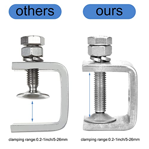 6 Pcs 1 Inch Stainless Steel Small C-Clamp For Woodworking, Heavy Duty Metal U-Clamps Mini Desk Tiger Clamp For Mounting Welding Building Household I-Beam Design G-Clamp Stable Wide Jaw Opening #TOP1