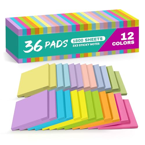 Sticky Notes, 36 Pads, 3x3 inches, Soft Pastel Self-Stick Note