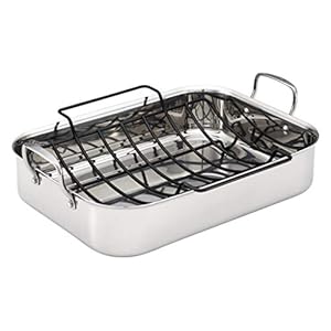 Anolon Triply Clad Stainless Steel Roaster / Roasting Pan with Rack – 17 Inch x 12.5 Inch, Silver