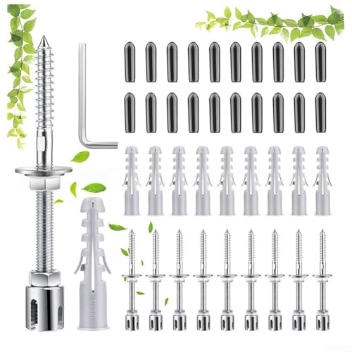 Lawnoval Kit de treillis mural en acier inoxydable 304 pour plantes grimpantes avec coupe-câble et ancrages, 12 m ou 16 m de treillis de jardin pour mur (10 + accessoires)