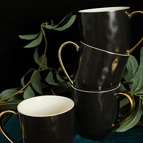 Foto von Stone Lain Florian Modernes Porzellan-Geschirr-Set, Teller und Schüsseln, Geschirrset für 4 Personen, schwarzer und goldener Rand, 16-teilig