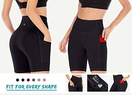 Ewedoos Biker Shorts For Women High Waist Yoga Shorts With 3 Pockets Athletic Compression Shorts Running Workout Short Black #TOP2