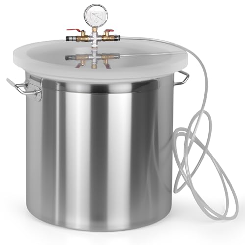Generic 304 Stainless Steel Degassing Chamber Kit with Clear Lid Industrial Vacuum Degassing Barrel Without Pump for Essential Oils Stabilizing Wood Epoxies
