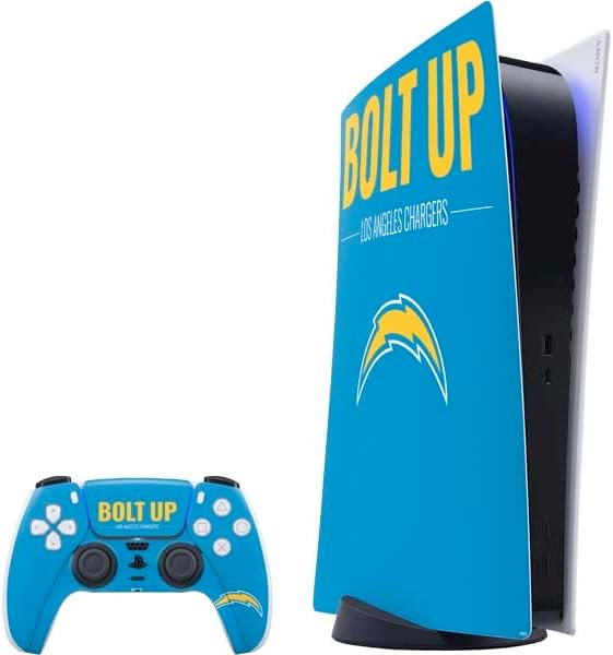 Skinit Decal Gaming Skin Compatible with PS5 Digital Edition Bundle - Officially Licensed NFL Los Angeles Chargers Black & White Design