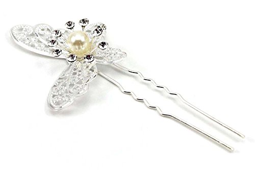 VANKER 1Pc Silver Butterfly Pearl Crystal Hair Clip Hair Pin Barrette Headwear