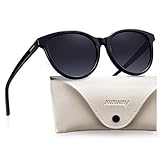 AVAWAY Round Womens Sunglasses Polarized Trendy Black Acetate UV Protection Anti Glare Sun Shades Fashion Sunnies