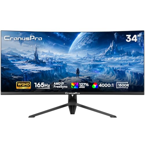 CronusPro 34 Zoll Gaming Monitor UWQHD 3440 * 1440 165Hz 1ms MPRT AMD FreeSync Premium 21:9 Curved 1500R VA-Panel sRGB 127% 2 * HDMI 2.0 | DisplayPort HDR10 Gaming Bildschirm Schwarz
