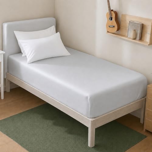 Image of Mirha Fitted Sheet Single 2 Pack-100% Egyptian Cotton Small Single Fitted Sheet 2ft 6" (75CM x 190CM)-Bunk Bed Sheets 200 Thread Count Single Fitted Sheets White (Silver)