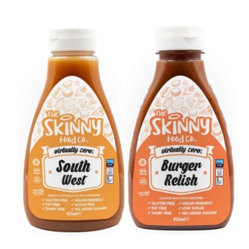 The Skinny Zero Calorie Keto Burger Relish Sauce and Southwest Sauce Twin Pack - Low Fat Salad Dressing with Skinny Food Syrup, Zero Sugar Table Condiments | BBQ