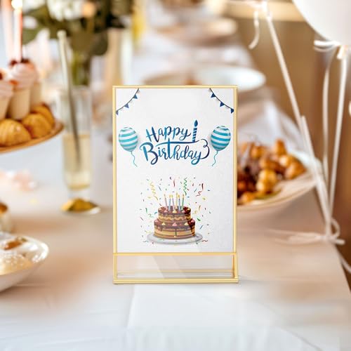 HIIMIEI Acrylic Gold Frames Sign Holders 8.5x11, Double Sided Table Menu Display Stand, Gold Acrylic Wedding Table Numbers Holder(6 Pack) - Thumbnail 6