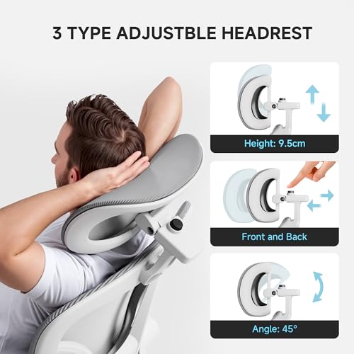 PKPT Ergonomic Office Chair, 330LBS Desk Chair with 3-Level Lumbar Support & Headrest, Breathable Mesh Backrest, Flip-Up Armrests for Home Office and Gaming, White - Image 5