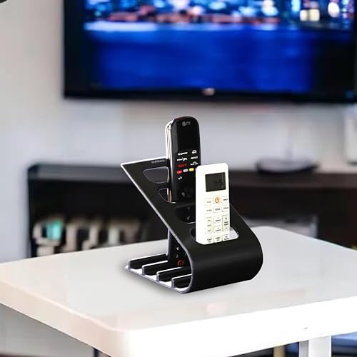 Image of SleekDock - Remote Holder Stand | Holds up to 4 Remotes | Ergonomic Slant Design | Desk & Living Room Organizer (Black)