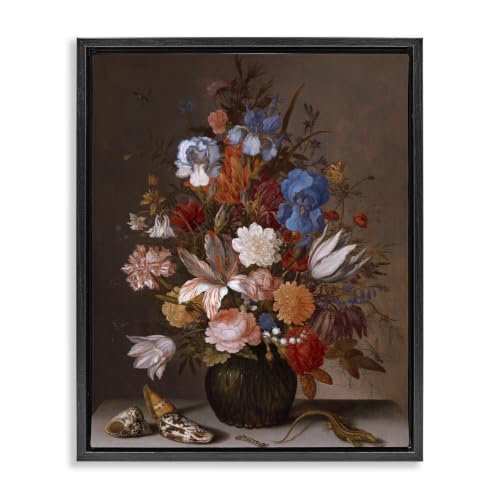 Classic Floral Still Life Painting, 25 x 31 Inch Canvas in Floater Frame
