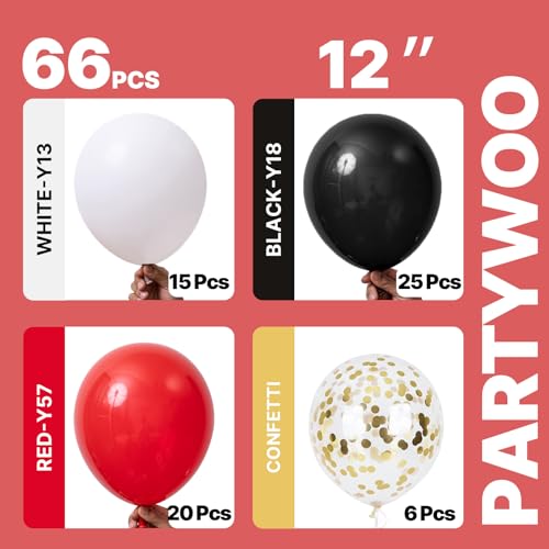 Image of PartyWoo Red and Black Balloons 66pcs 12 Inch Matte Black Red White Confetti Balloons for Graduation Men Birthday Wedding Anniversary Bachelorette Racing Car Casino Retirement Party Decorations