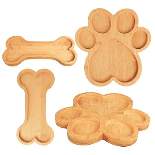 Tablero de Servir de Bambú con Forma de Pata y Hueso, 4 Piezas, Ideal para Aperitivos, Quesos, Dulces o Decoración, Regalo para Fiestas Temáticas de Mascotas miniatura 1