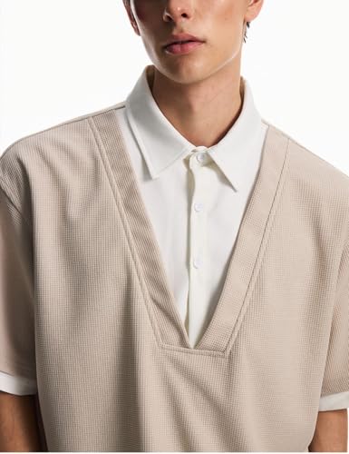 Men's Rugby Polo Long Sleeve Shirt Color Block Collared Sweatshirt Casual Golf Patchwork Tops4