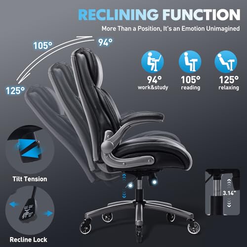 Image of Ergonomic PU Leather 300lbs Executive Office Chairs Set of 2, High-Back Home Computer Chair with Lumbar Support, Flip-Up Arms, Black
