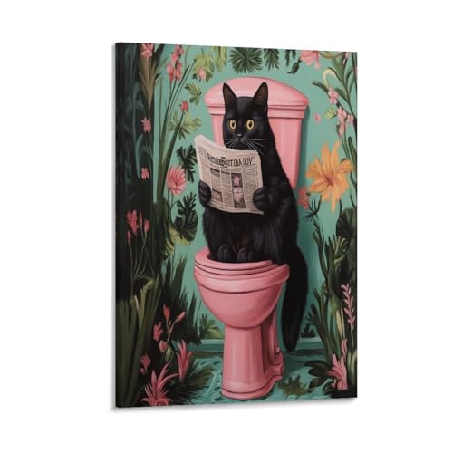 Toile murale chat de ferme décoration maison fleur colorée tableau salon 60x90